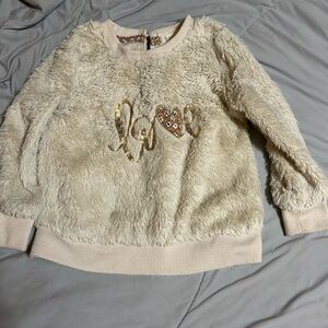Cozy Cream Fleece Sweater with Gold Love Detail